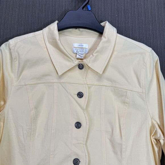 Christopher & Banks Jacket Womens XL Yellow Stretch Cotton Blend Button Up - Picture 5 of 11